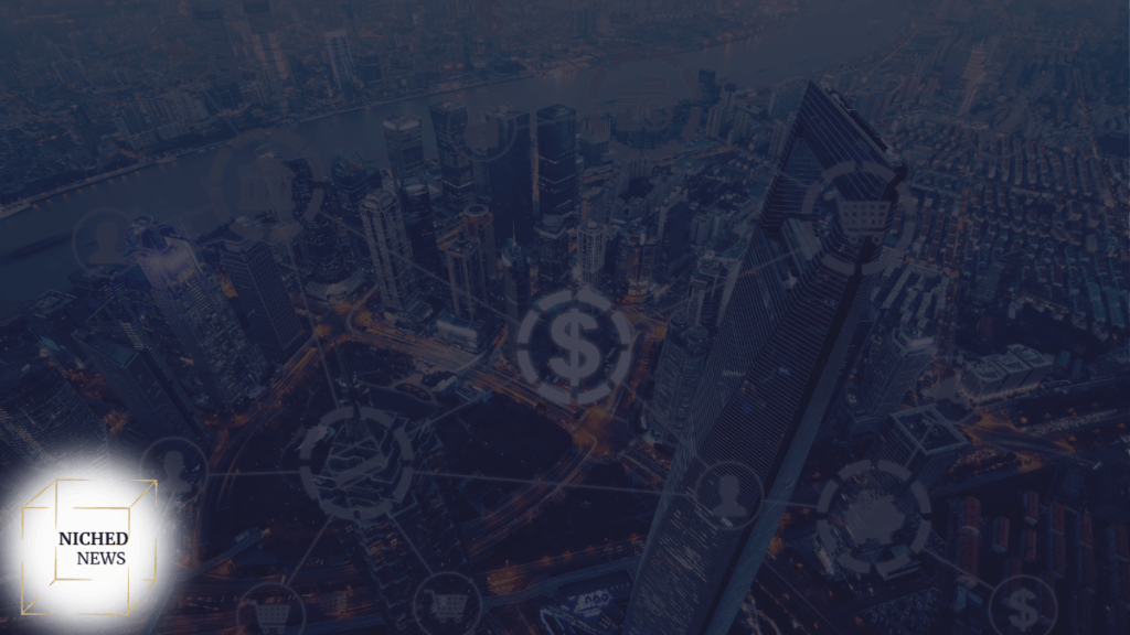 City skyline at night with fintech icons overlayed