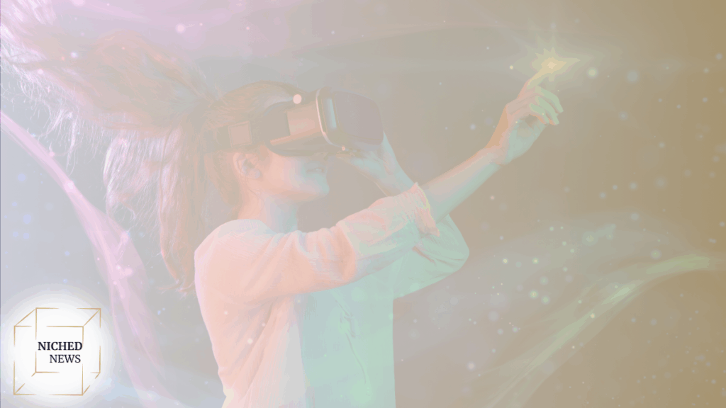 Child immersed in virtual reality experience with magical effects