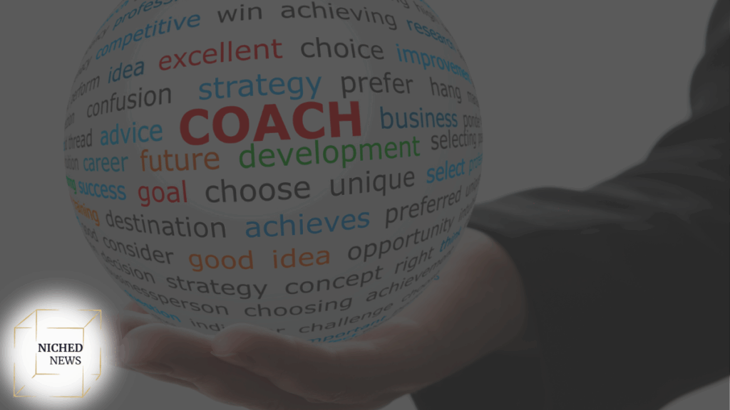 Coaching concept with motivational words and business development terms