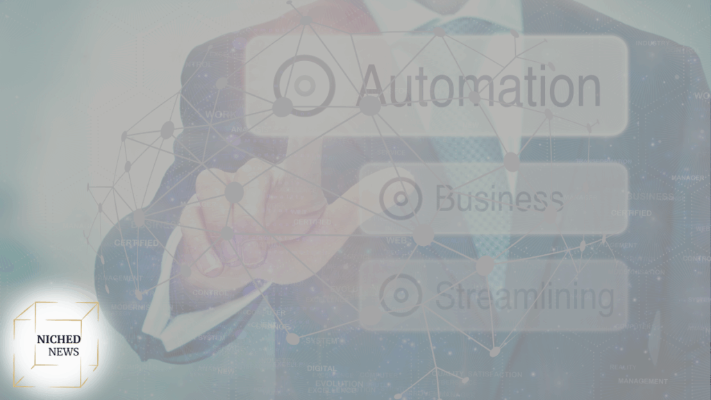 Business executive activating automation settings through virtual touchscreen interface